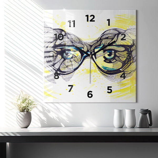 Horloge murale carrée Yeux avec des lunettes