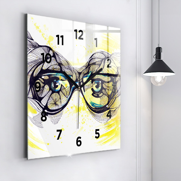 Horloge murale carrée Yeux avec des lunettes