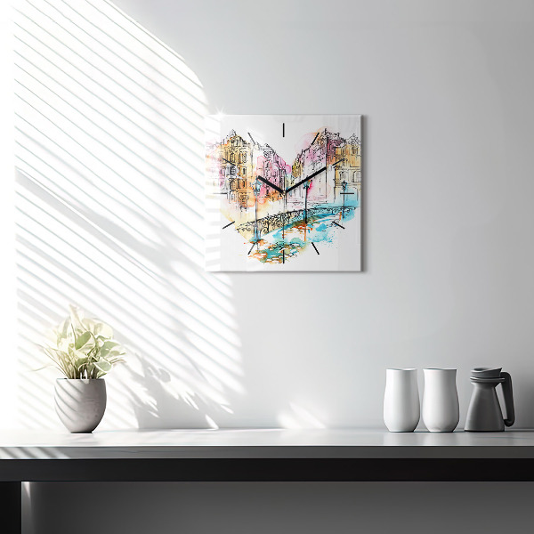 Horloge murale carrée Architecture peinte