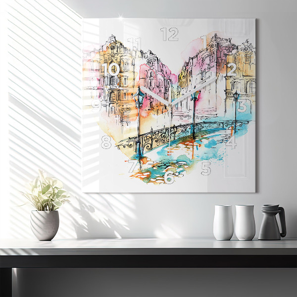 Horloge murale carrée Architecture peinte