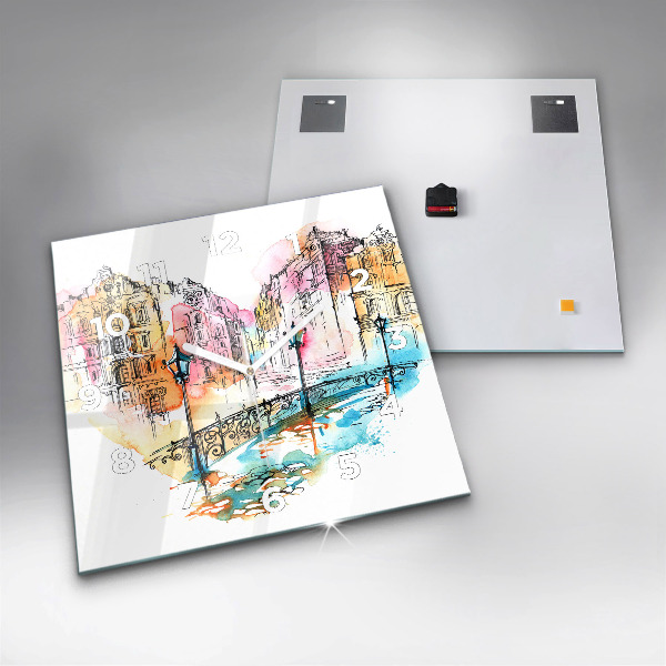 Horloge murale carrée Architecture peinte