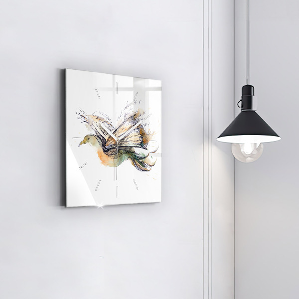 Horloge murale carrée 'L''oiseau et le livre'