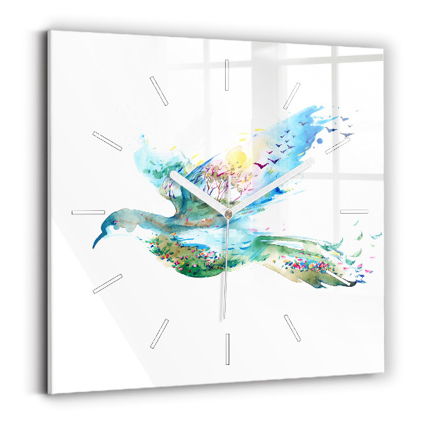 Horloge murale carrée 'Abstraction d''oiseau et de printemps'