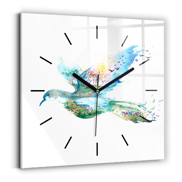 Horloge murale carrée 'Abstraction d''oiseau et de printemps'