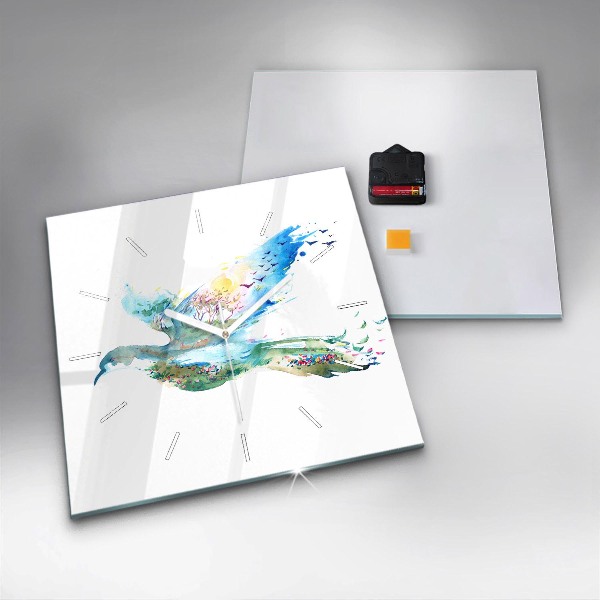 Horloge murale carrée 'Abstraction d''oiseau et de printemps'