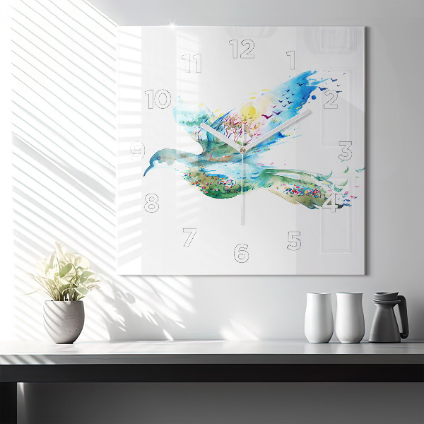 Horloge murale carrée 'Abstraction d''oiseau et de printemps'