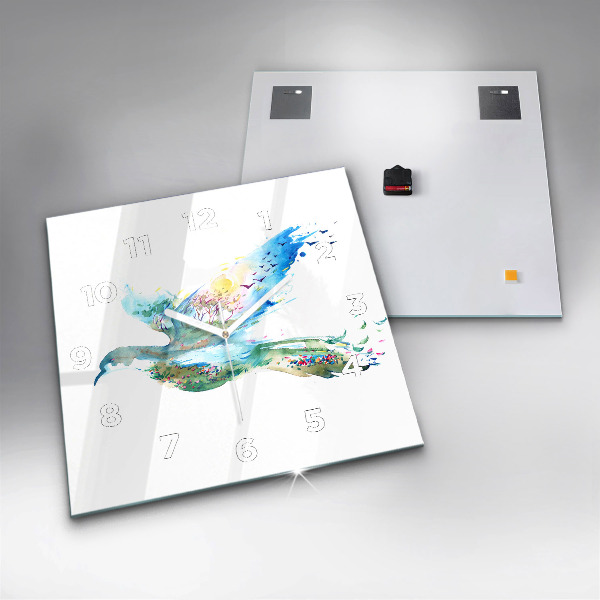 Horloge murale carrée 'Abstraction d''oiseau et de printemps'