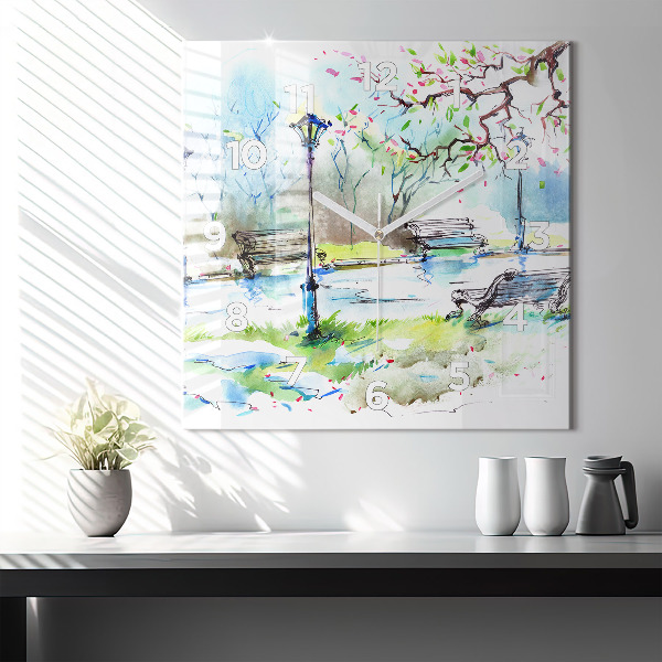 Horloge murale carrée Printemps pittoresque