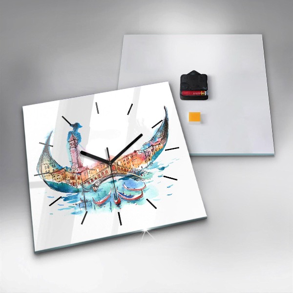 Horloge murale carrée Italie - Gondole vénitienne