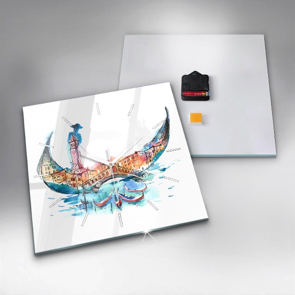 Horloge murale carrée Italie - Gondole vénitienne