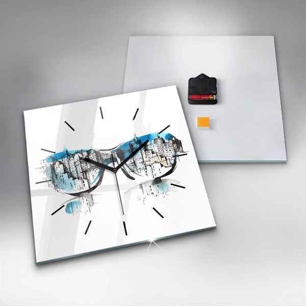 Horloge murale carrée Ville à lunettes