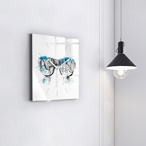 Horloge murale carrée Ville à lunettes