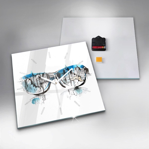 Horloge murale carrée Ville à lunettes