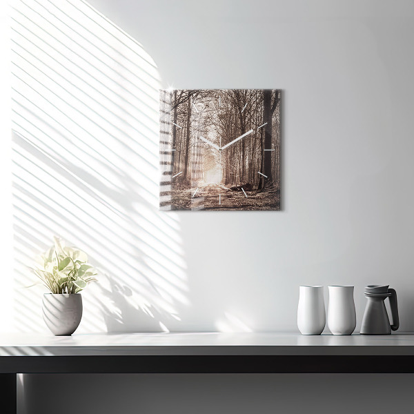 Horloge murale carrée Chemin forestier en sépia