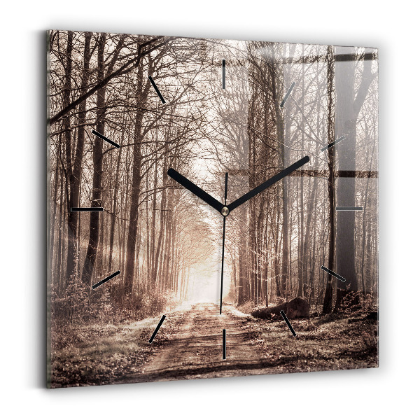Horloge murale carrée Chemin forestier en sépia