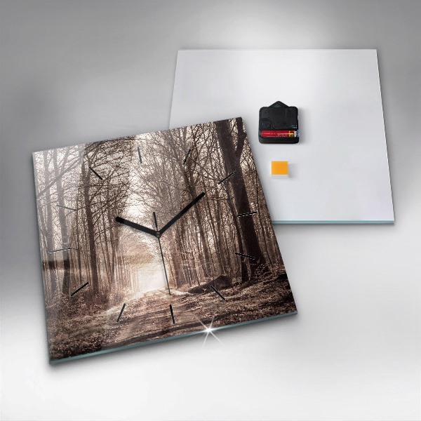 Horloge murale carrée Chemin forestier en sépia