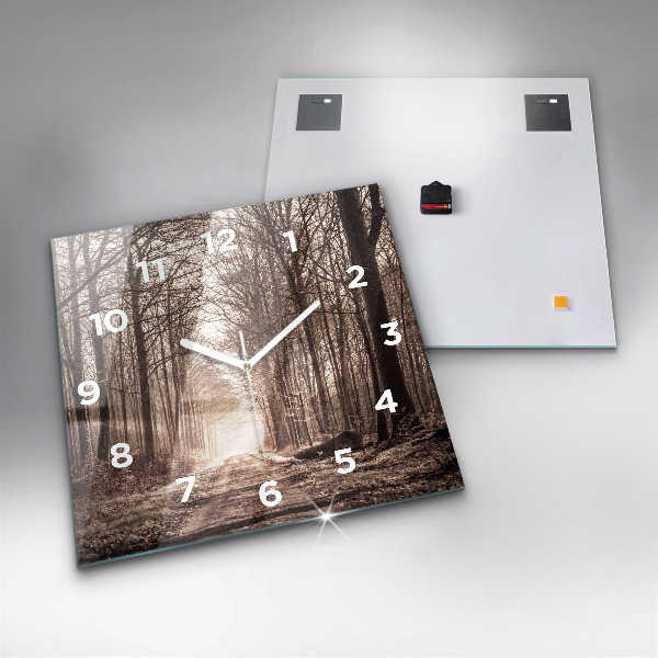 Horloge murale carrée Chemin forestier en sépia