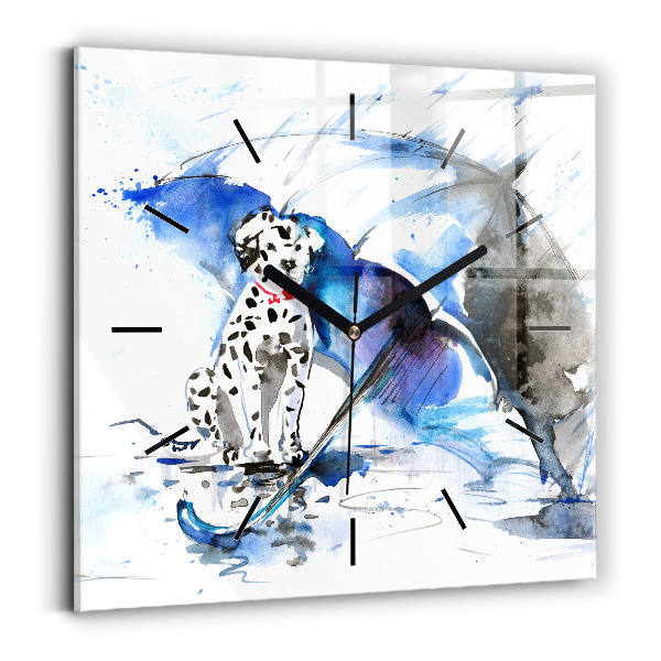 Horloge murale carrée Dalmatien et parapluie