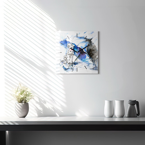 Horloge murale carrée Dalmatien et parapluie