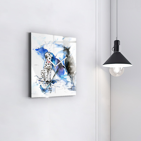 Horloge murale carrée Dalmatien et parapluie