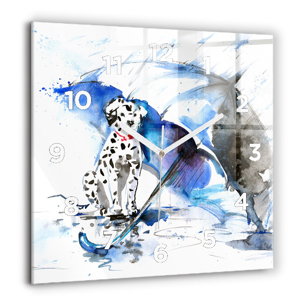 Horloge murale carrée Dalmatien et parapluie