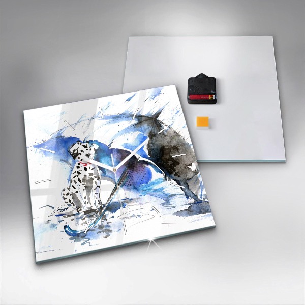 Horloge murale carrée Dalmatien et parapluie