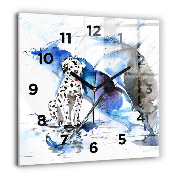 Horloge murale carrée Dalmatien et parapluie