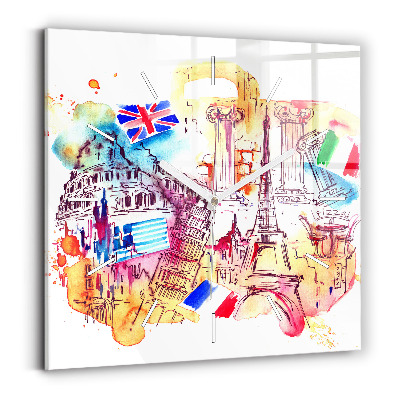 Horloge murale carrée Pays attractifs dans le monde