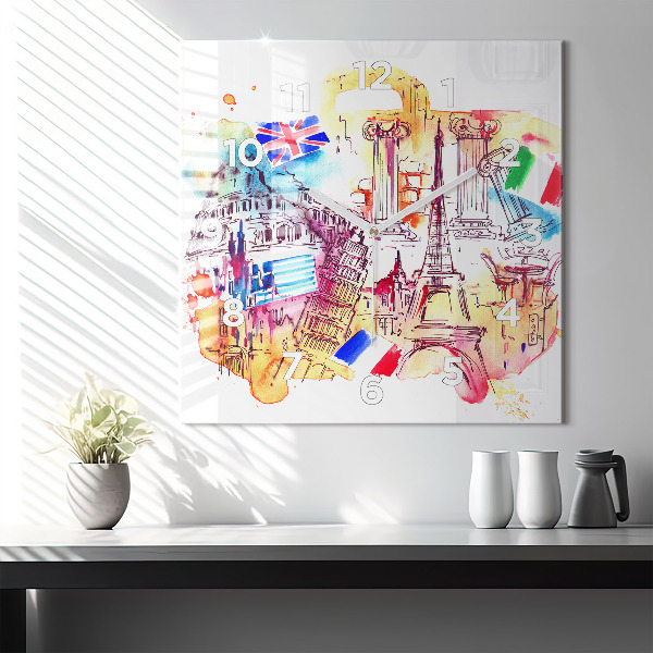 Horloge murale carrée Pays attractifs dans le monde