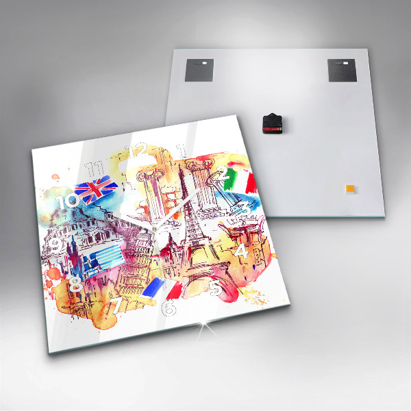 Horloge murale carrée Pays attractifs dans le monde