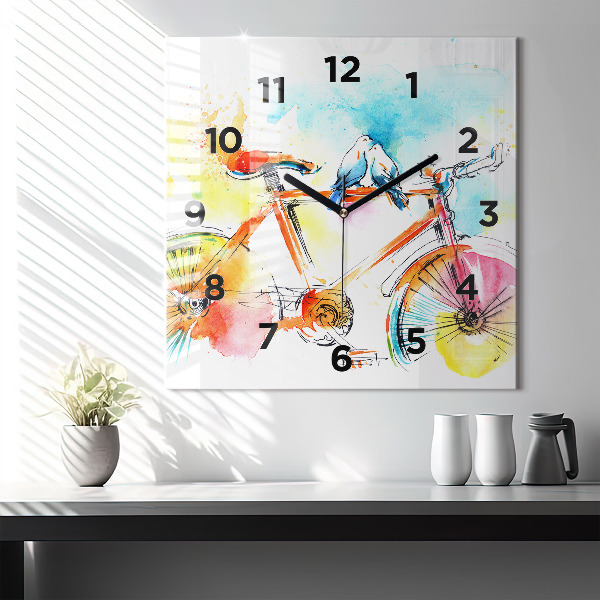Horloge murale carrée Vélo peint
