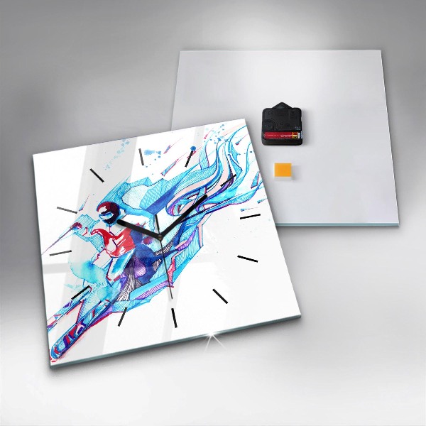 Horloge murale carrée Skieur