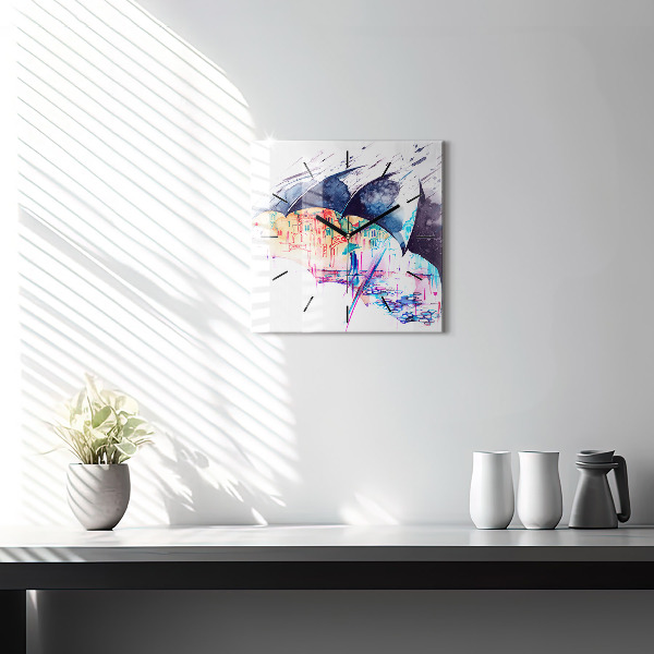 Horloge murale carrée Parapluie et ville