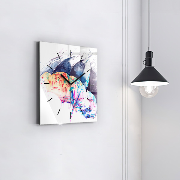 Horloge murale carrée Parapluie et ville