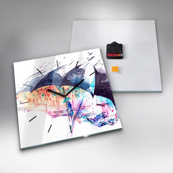 Horloge murale carrée Parapluie et ville