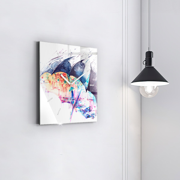 Horloge murale carrée Parapluie et ville