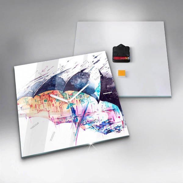 Horloge murale carrée Parapluie et ville