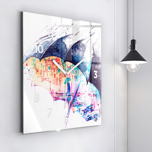 Horloge murale carrée Parapluie et ville