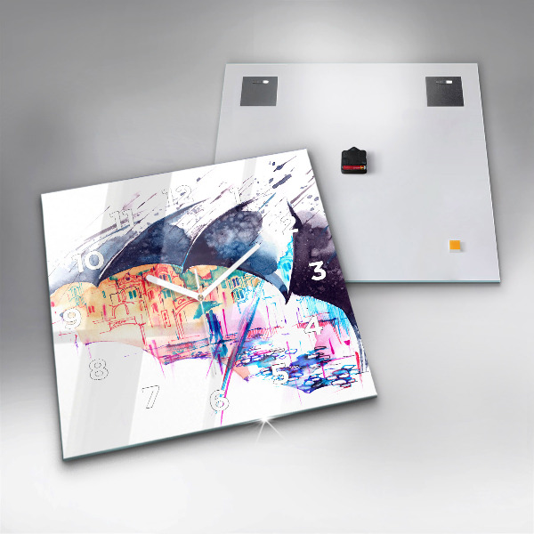Horloge murale carrée Parapluie et ville