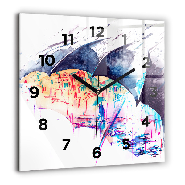 Horloge murale carrée Parapluie et ville