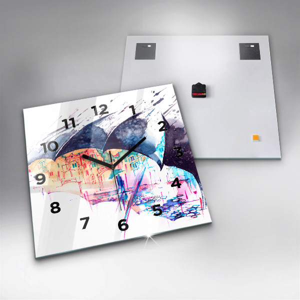 Horloge murale carrée Parapluie et ville