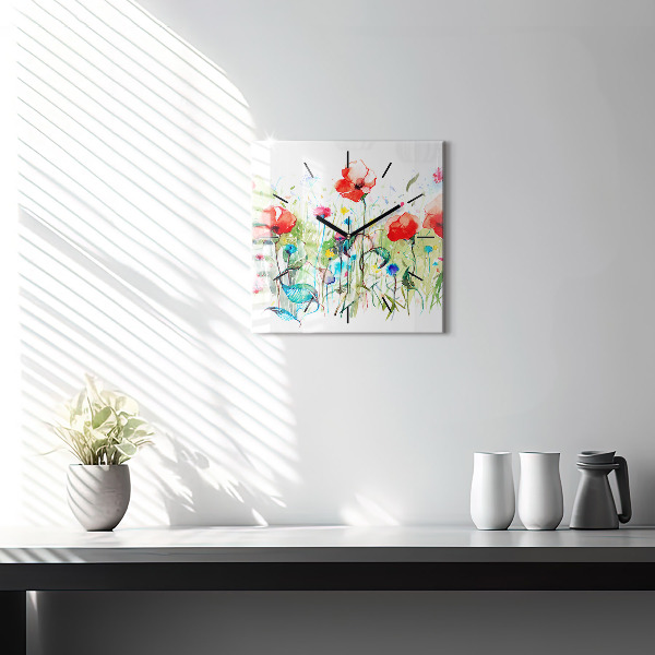 Horloge murale carrée Fleurs dans le pré