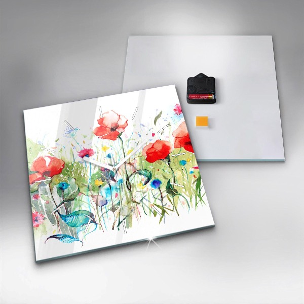 Horloge murale carrée Fleurs dans le pré