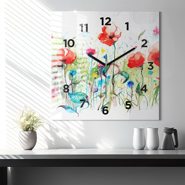 Horloge murale carrée Fleurs dans le pré