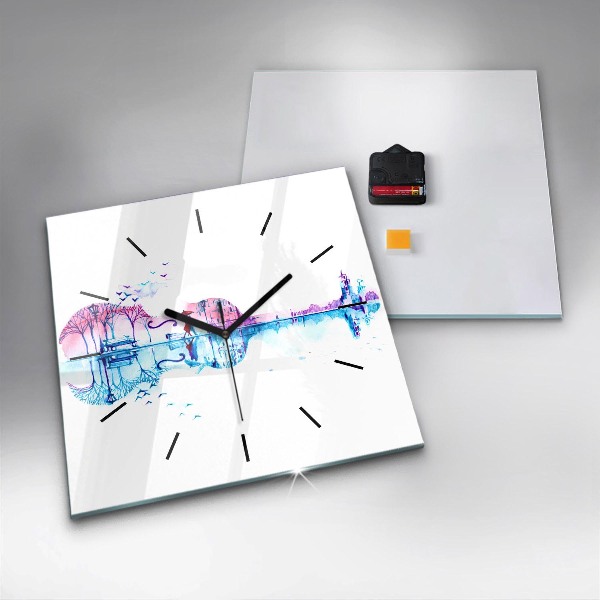 Horloge murale carrée Lac du parc Cello