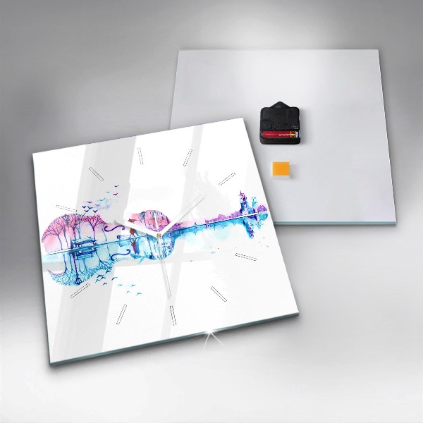 Horloge murale carrée Lac du parc Cello