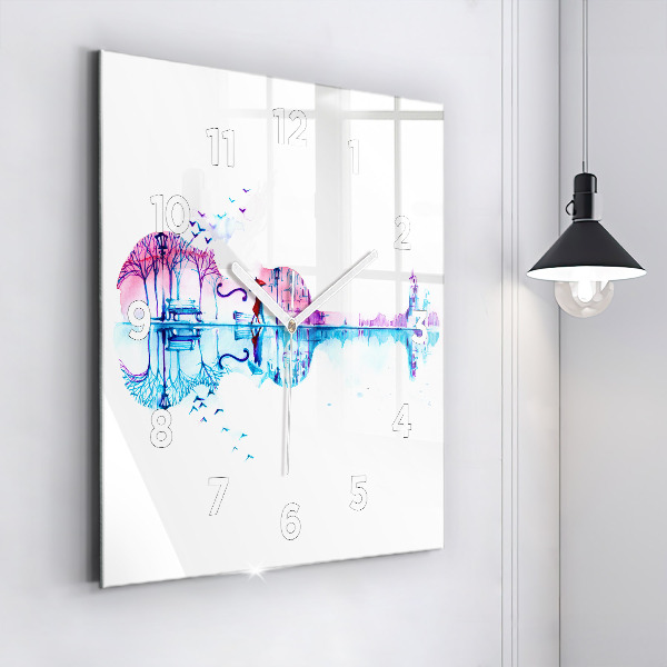 Horloge murale carrée Lac du parc Cello