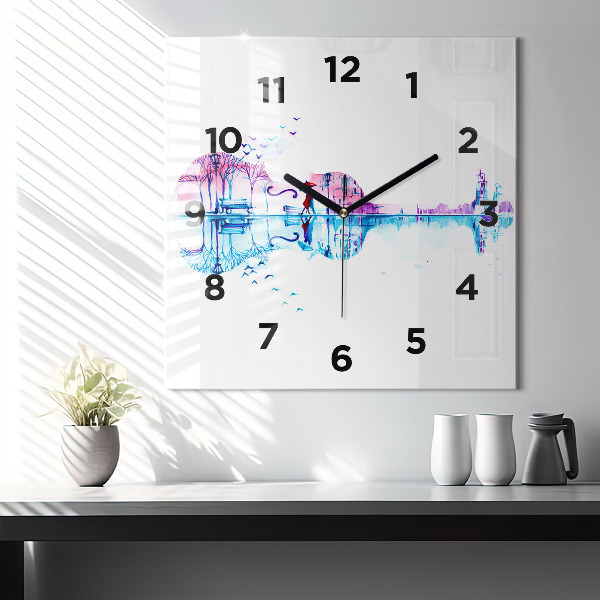 Horloge murale carrée Lac du parc Cello