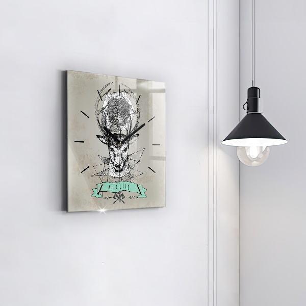 Horloge murale carrée Tête de cerf