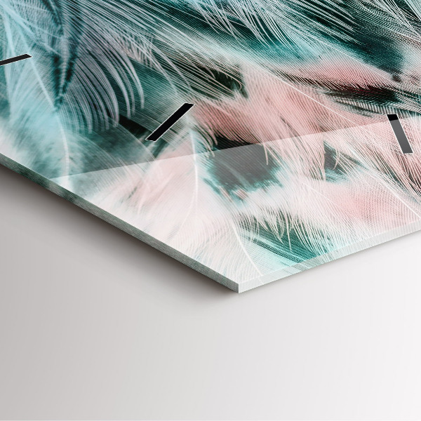 Horloge murale carrée plumes colorées